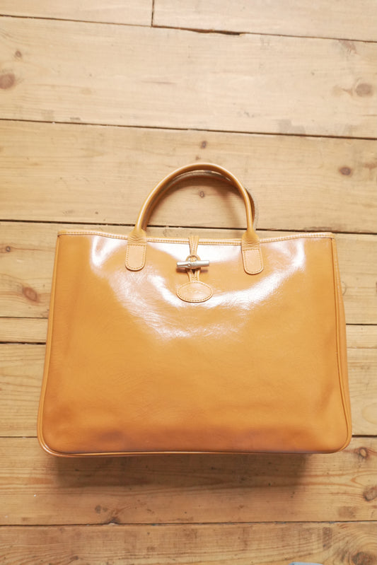 Longchamp Leather Tote Bag Orange Roseau Handbag Horse Logo with dust bag