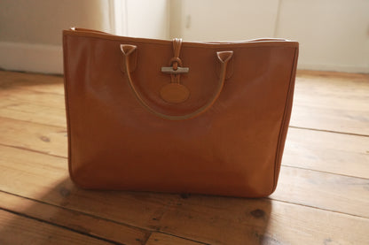 Longchamp Leather Tote Bag Orange Roseau Handbag Horse Logo with dust bag