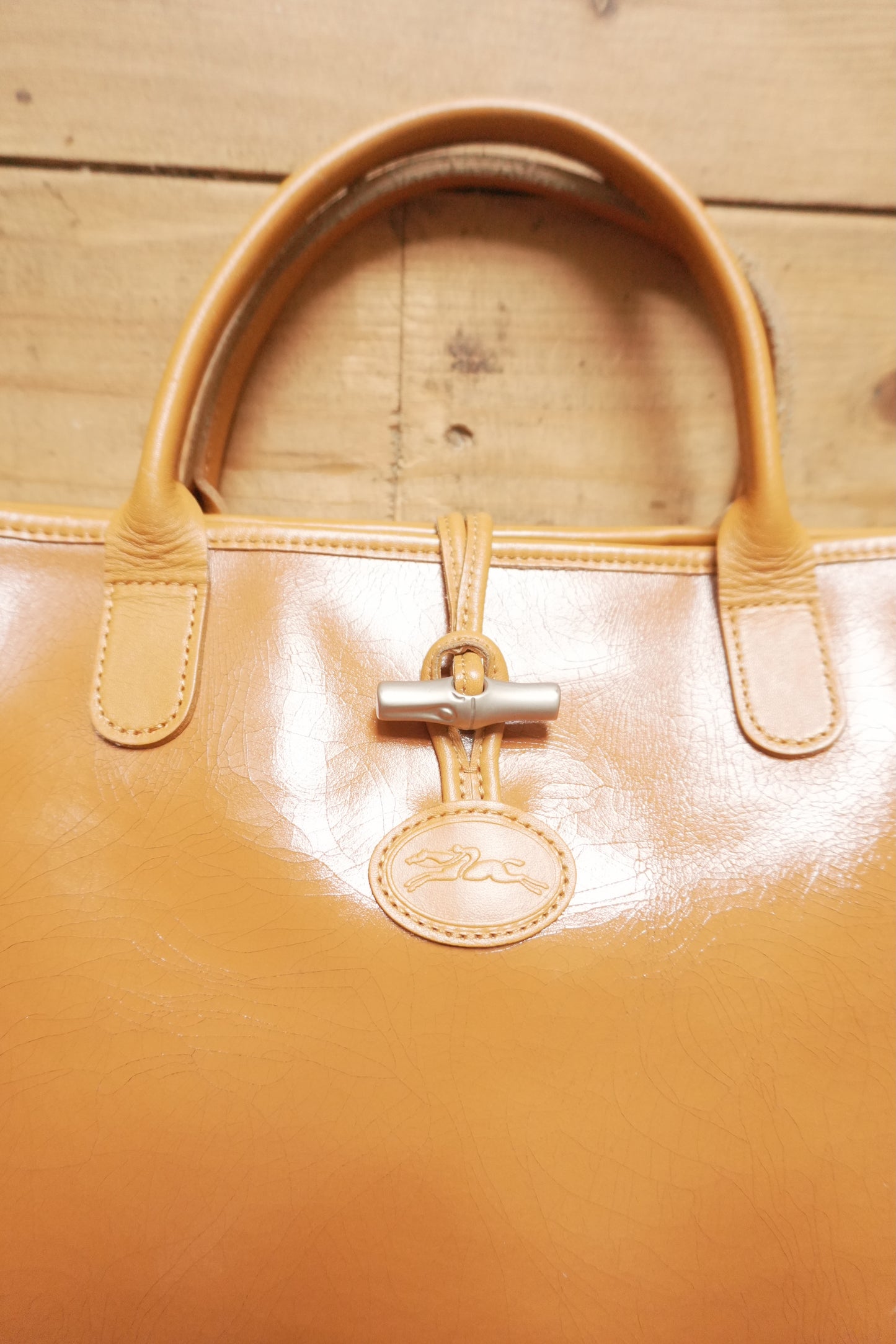 Longchamp Leather Tote Bag Orange Roseau Handbag Horse Logo with dust bag