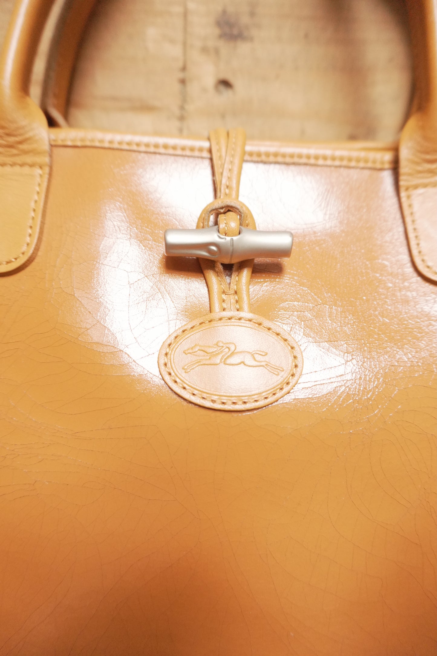 Longchamp Leather Tote Bag Orange Roseau Handbag Horse Logo with dust bag