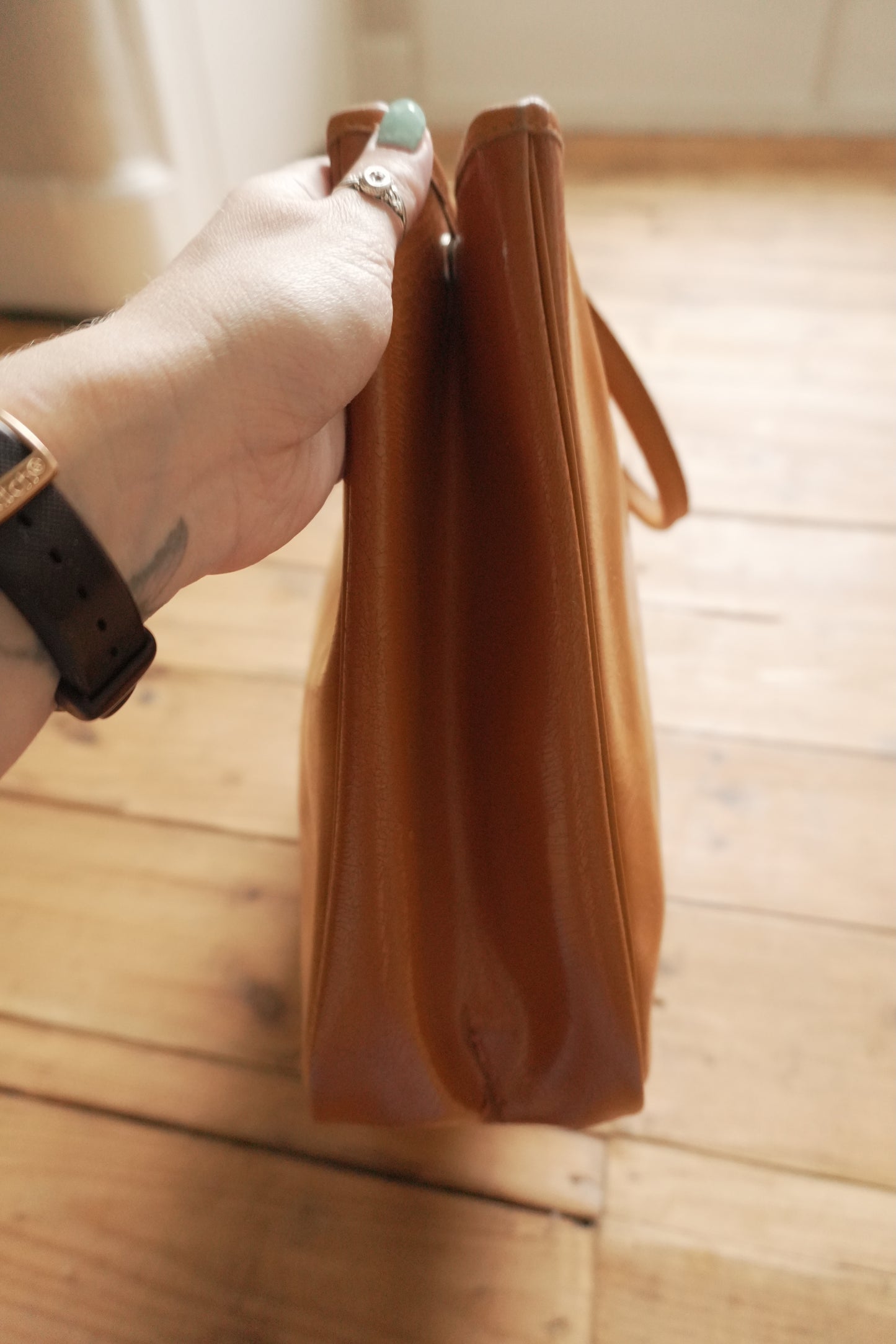 Longchamp Leather Tote Bag Orange Roseau Handbag Horse Logo with dust bag