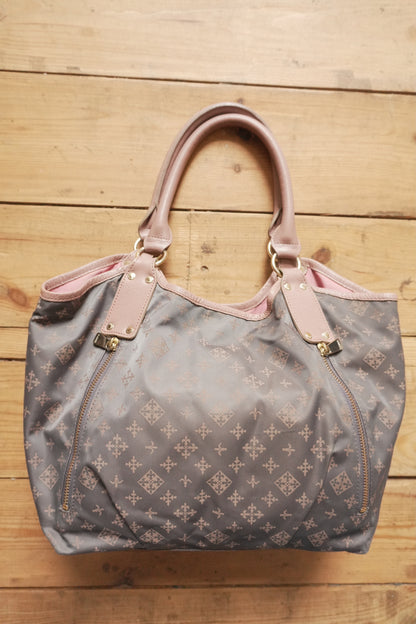 Russet Tote Bag Brown Nylon Geometric Pattern Pink Double Handle Hand Bag Shopper Gold Hardware