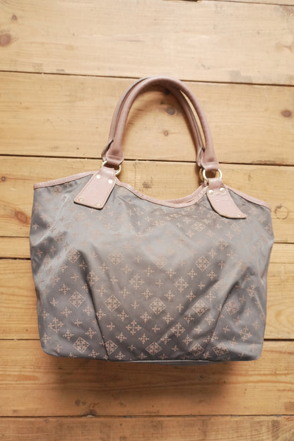 Russet Tote Bag Brown Nylon Geometric Pattern Pink Double Handle Hand Bag Shopper Gold Hardware