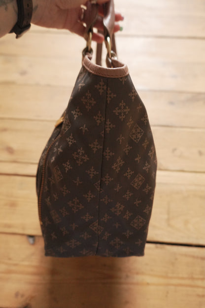 Russet Tote Bag Brown Nylon Geometric Pattern Pink Double Handle Hand Bag Shopper Gold Hardware