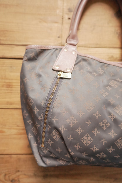 Russet Tote Bag Brown Nylon Geometric Pattern Pink Double Handle Hand Bag Shopper Gold Hardware