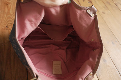 Russet Tote Bag Brown Nylon Geometric Pattern Pink Double Handle Hand Bag Shopper Gold Hardware