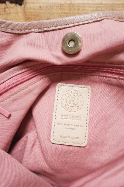 Russet Tote Bag Brown Nylon Geometric Pattern Pink Double Handle Hand Bag Shopper Gold Hardware