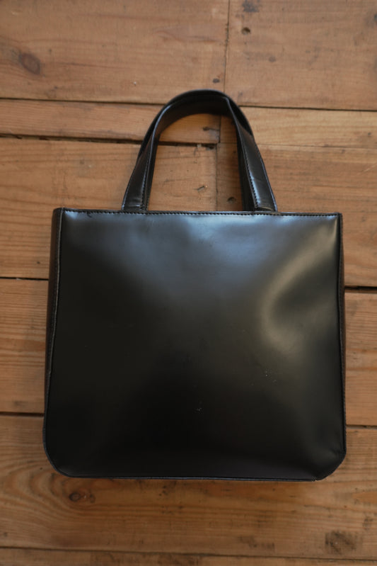 Calvin Klein Vintage Black Leather Tote Bag Women's Handbag Double Handle