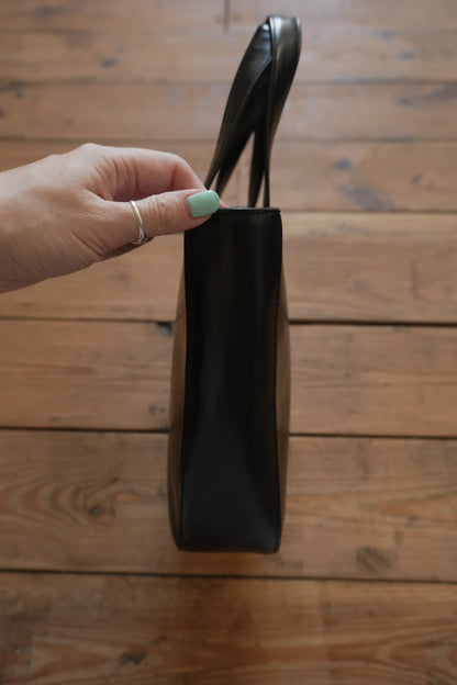 Calvin Klein Vintage Black Leather Tote Bag Women's Handbag Double Handle