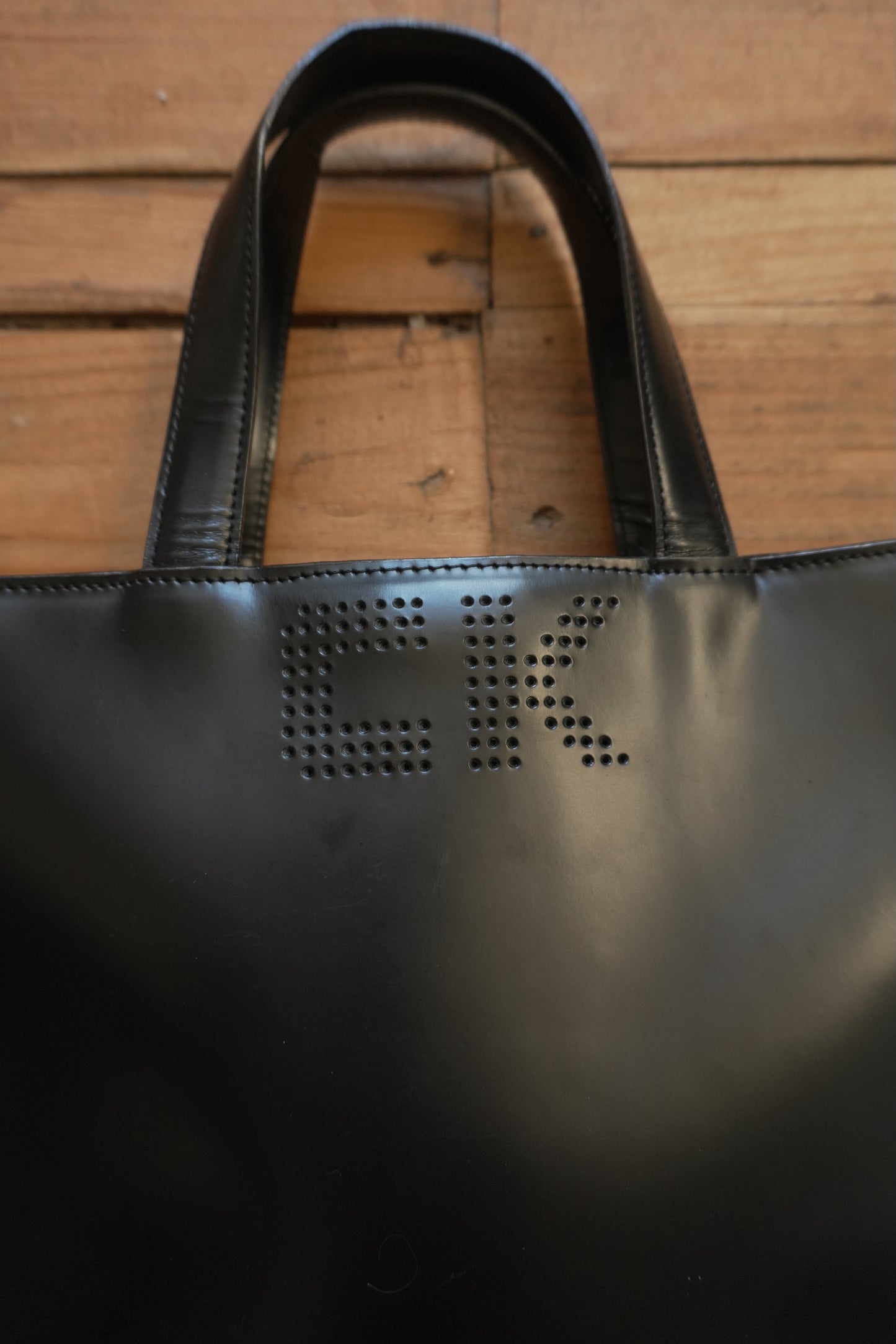 Calvin Klein Vintage Black Leather Tote Bag Women's Handbag Double Handle