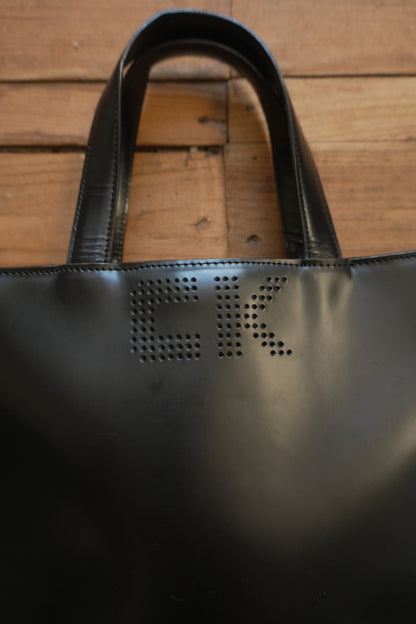 Calvin Klein Vintage Black Leather Tote Bag Women's Handbag Double Handle