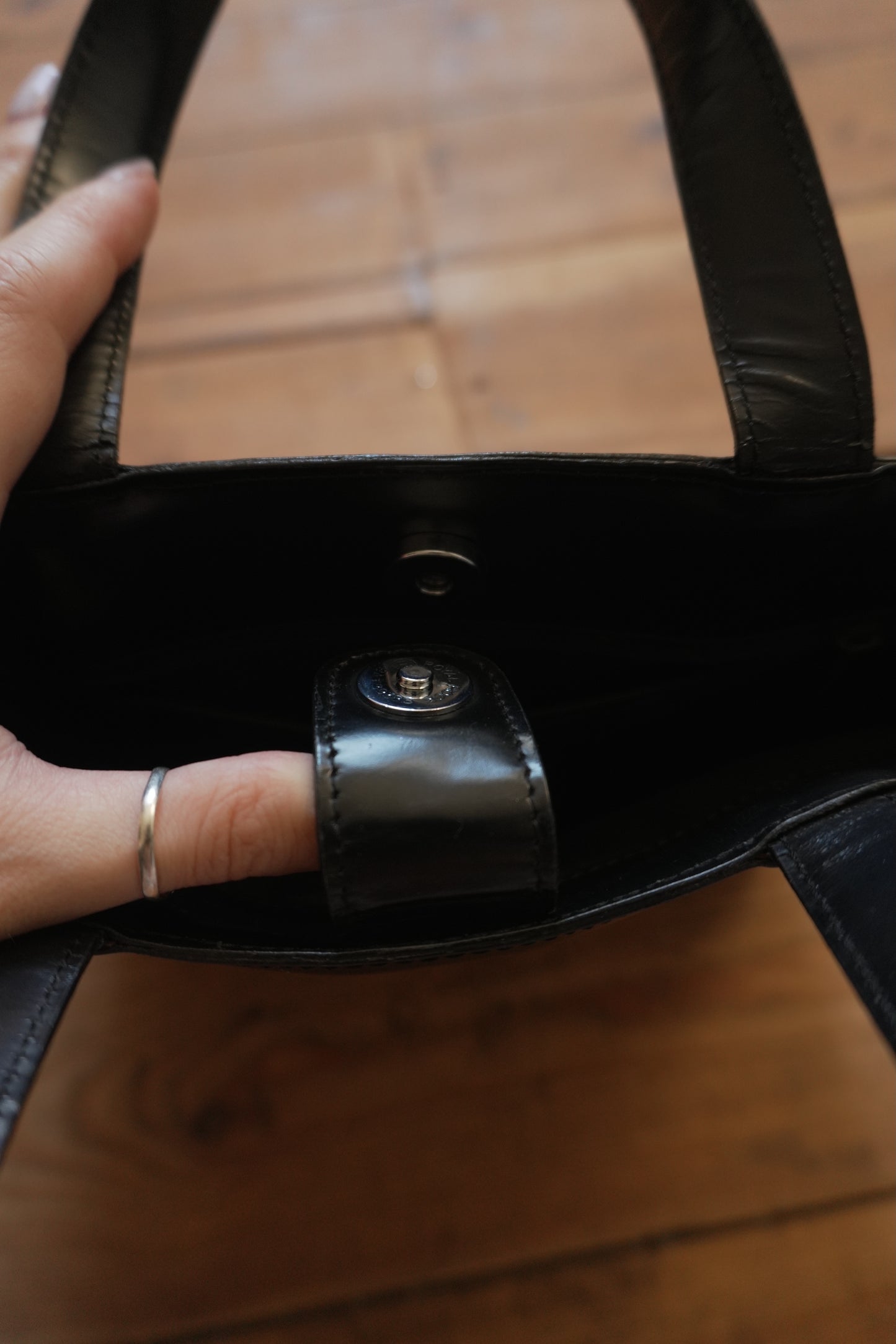 Calvin Klein Vintage Black Leather Tote Bag Women's Handbag Double Handle