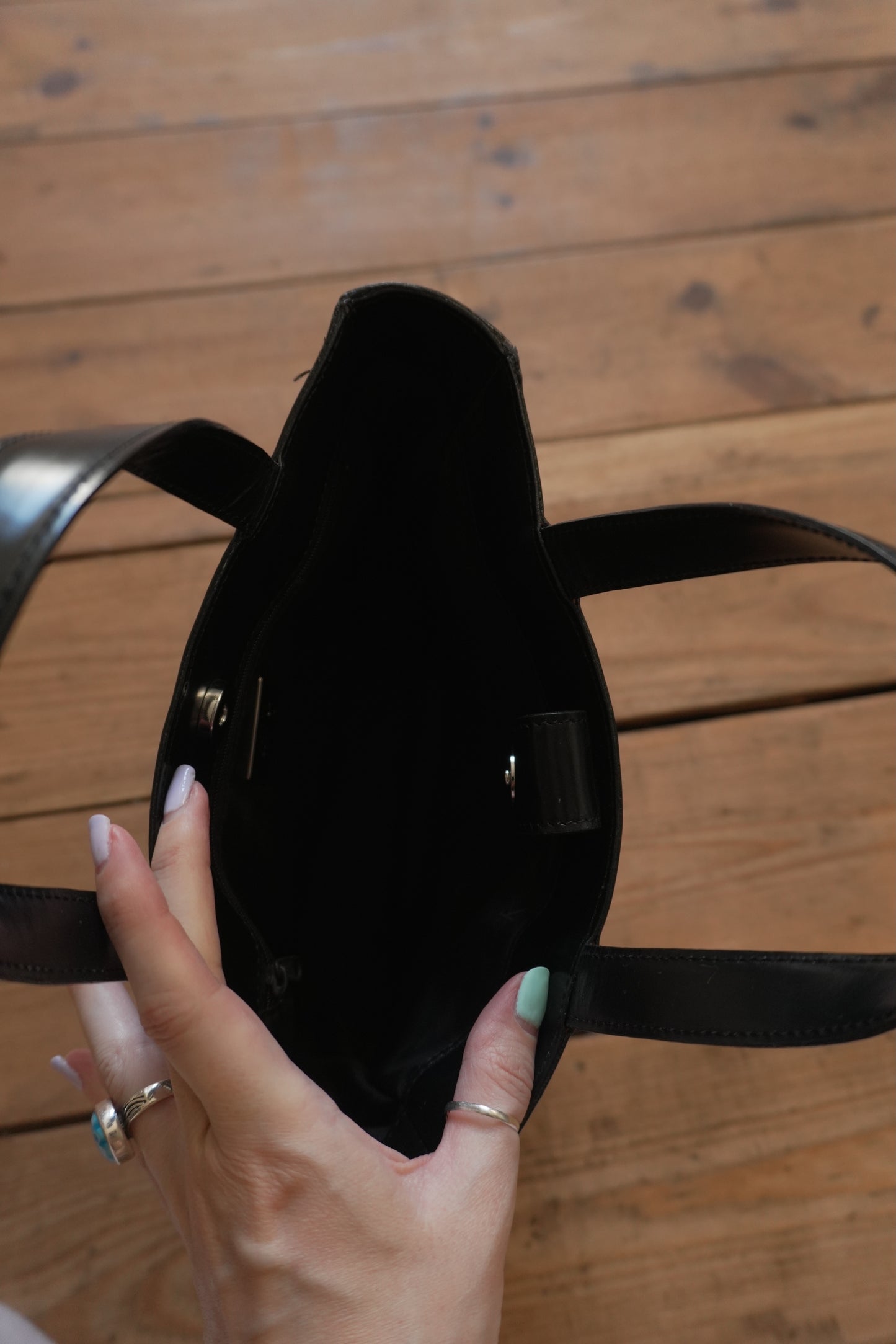 Calvin Klein Vintage Black Leather Tote Bag Women's Handbag Double Handle