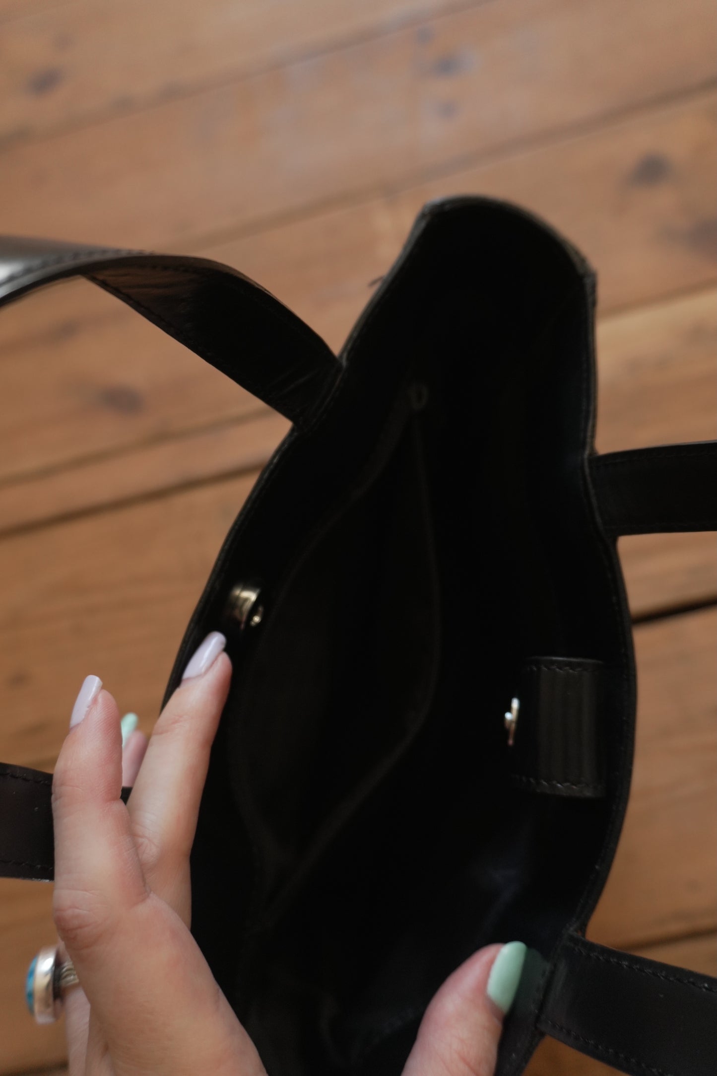 Calvin Klein Vintage Black Leather Tote Bag Women's Handbag Double Handle