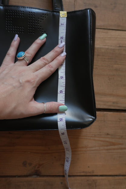 Calvin Klein Vintage Black Leather Tote Bag Women's Handbag Double Handle