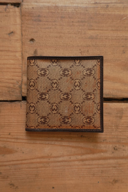 Vintage Brown Leather Wallet Morabito Paris Bi-Fold Monogram Print Men's
