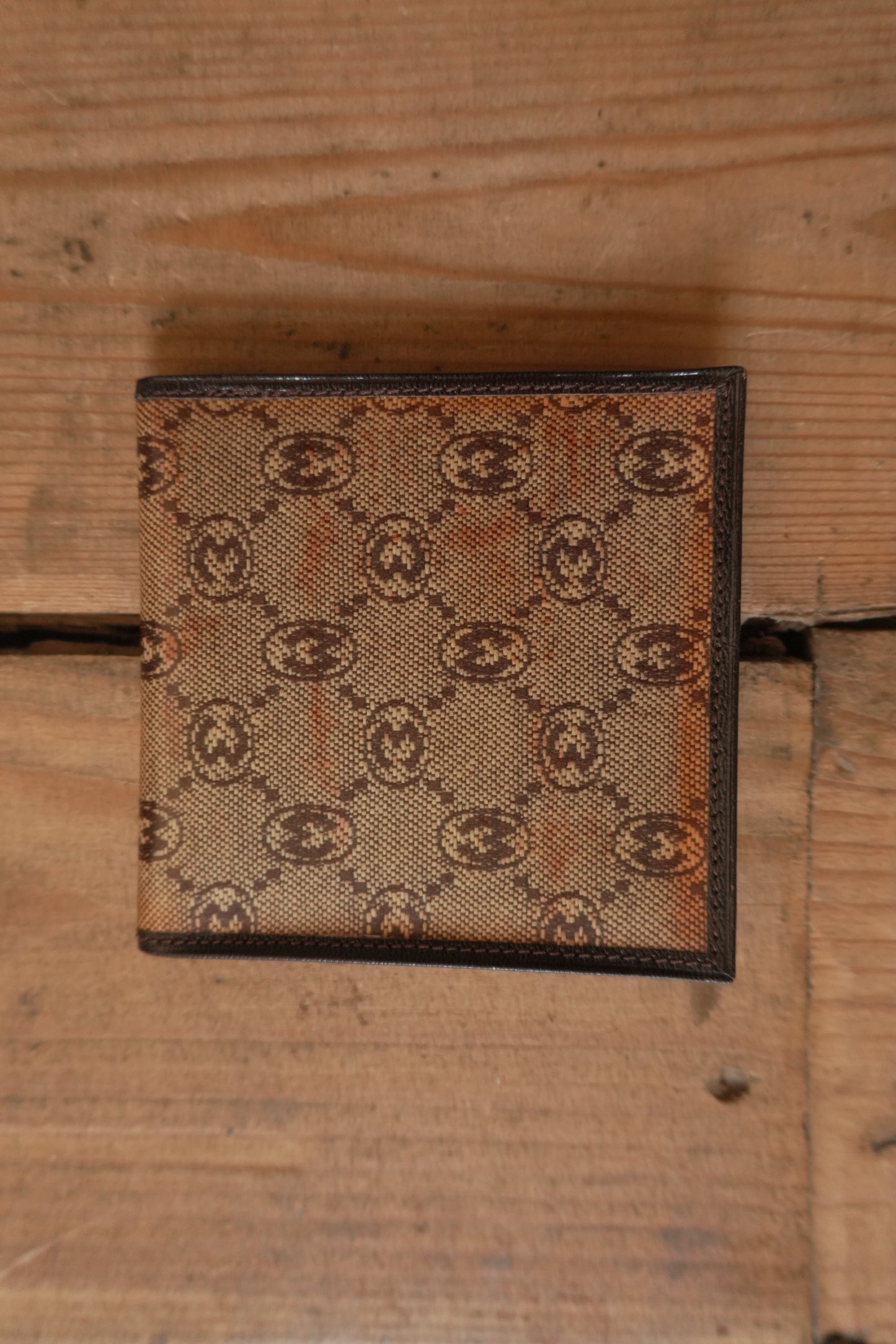 Vintage Brown Leather Wallet Morabito Paris Bi-Fold Monogram Print Men's