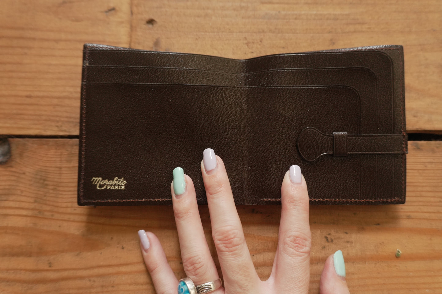 Vintage Brown Leather Wallet Morabito Paris Bi-Fold Monogram Print Men's