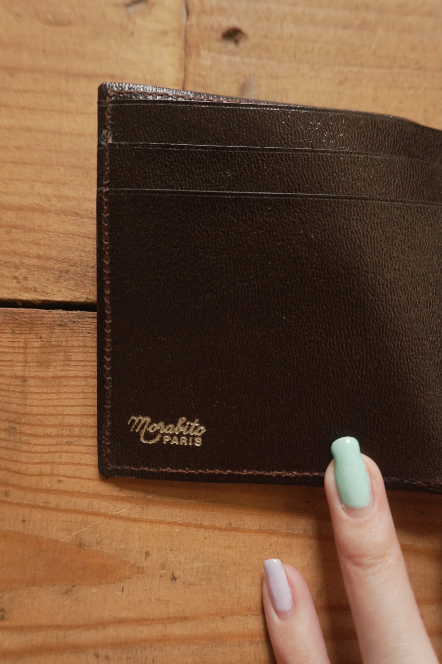 Vintage Brown Leather Wallet Morabito Paris Bi-Fold Monogram Print Men's