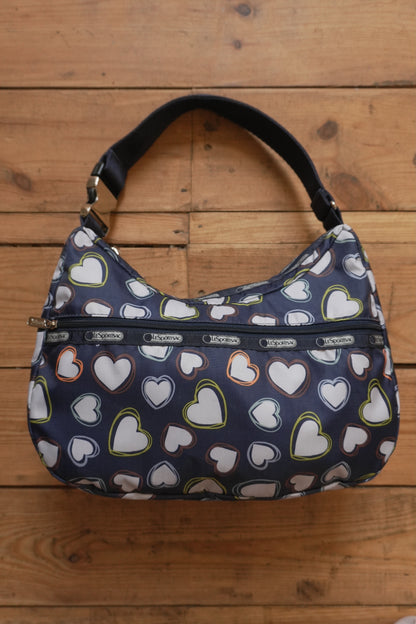 LeSportsac Handbag Heart Pattern Navy Blue White Nylon Women's