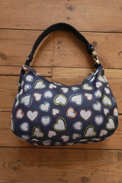 LeSportsac Handbag Heart Pattern Navy Blue White Nylon Women's