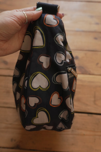 LeSportsac Handbag Heart Pattern Navy Blue White Nylon Women's