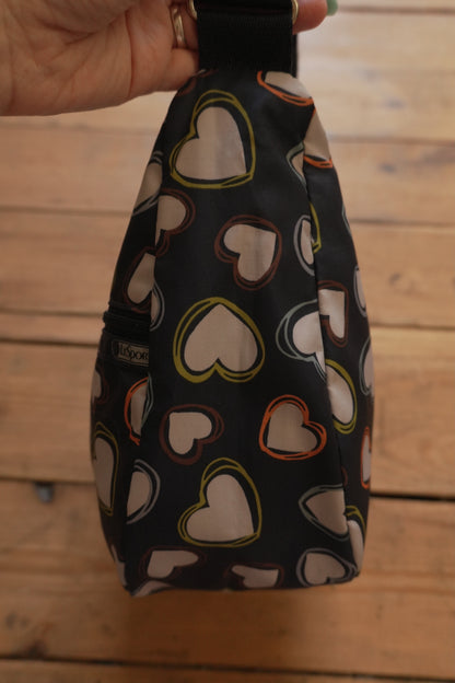 LeSportsac Handbag Heart Pattern Navy Blue White Nylon Women's