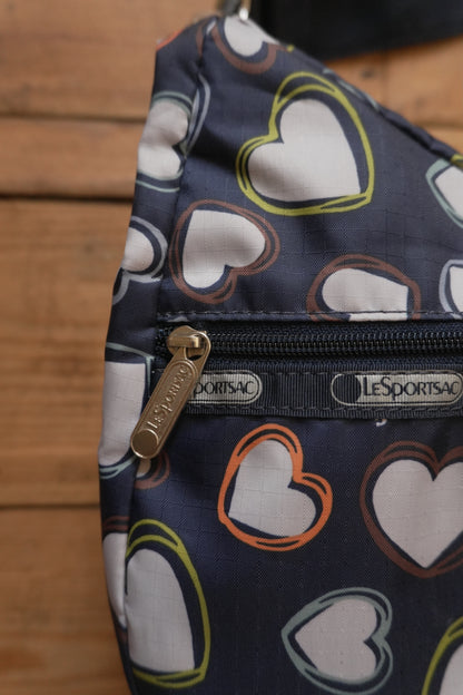 LeSportsac Handbag Heart Pattern Navy Blue White Nylon Women's