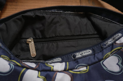 LeSportsac Handbag Heart Pattern Navy Blue White Nylon Women's