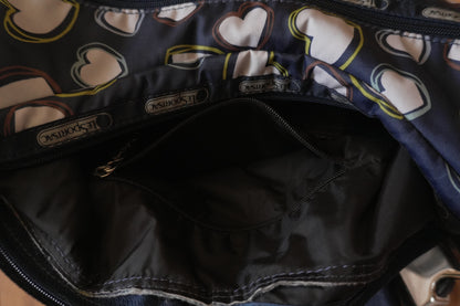 LeSportsac Handbag Heart Pattern Navy Blue White Nylon Women's