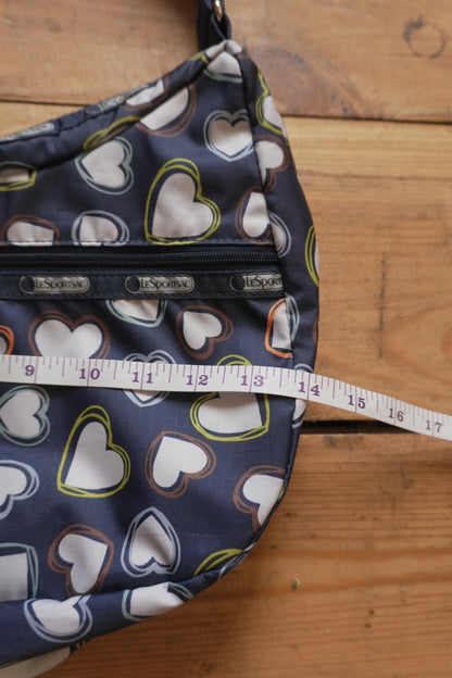 LeSportsac Handbag Heart Pattern Navy Blue White Nylon Women's