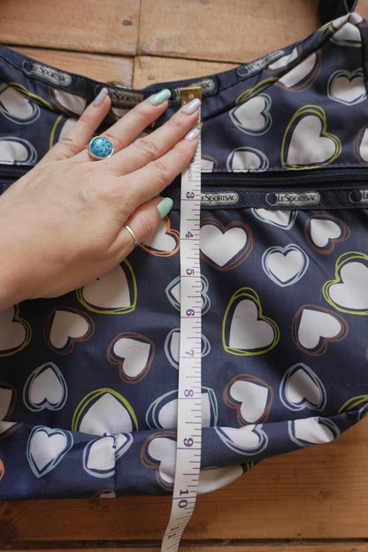 LeSportsac Handbag Heart Pattern Navy Blue White Nylon Women's