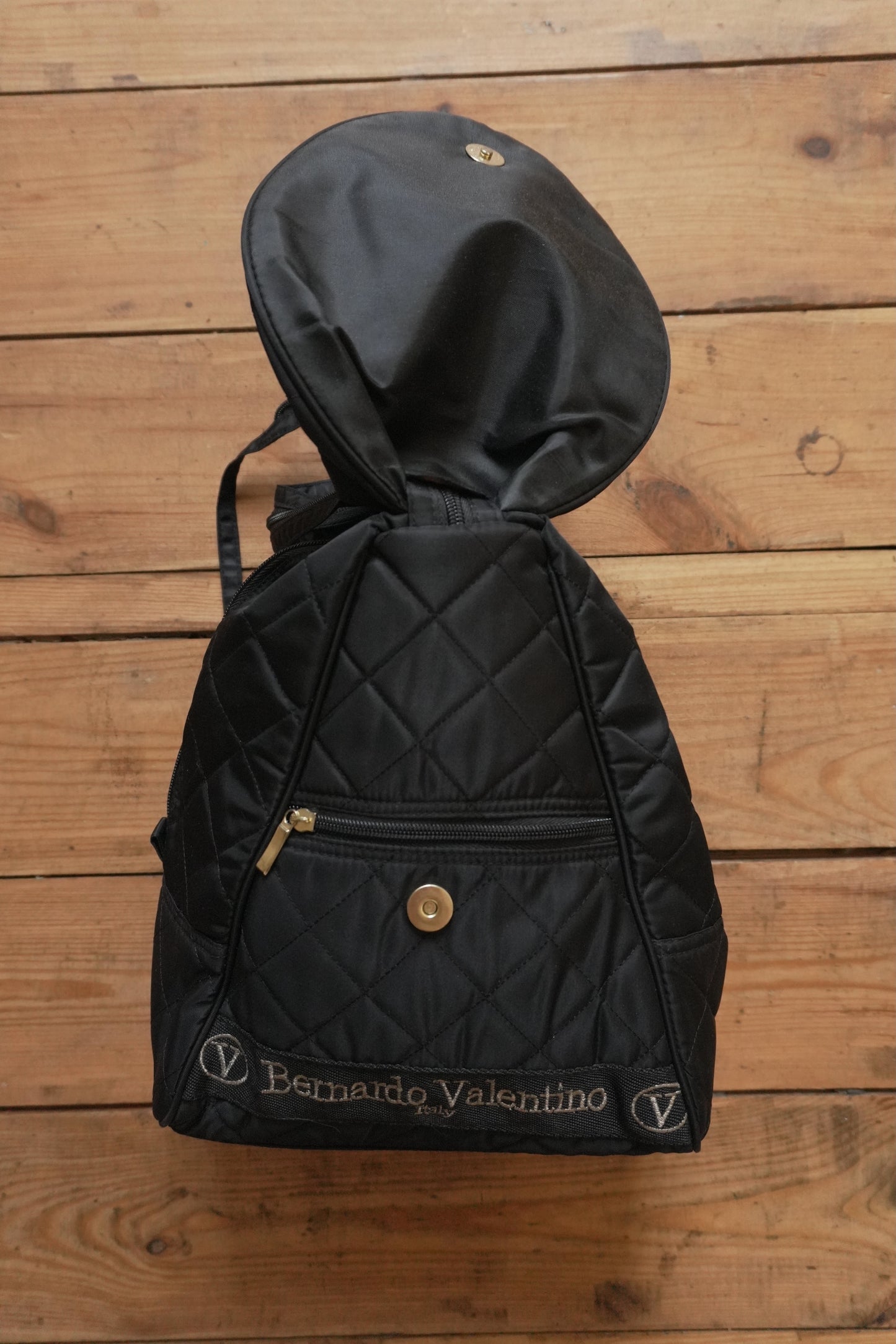Valentino Backpack Black Quilted Gold Hardware Crossbody Double Straps