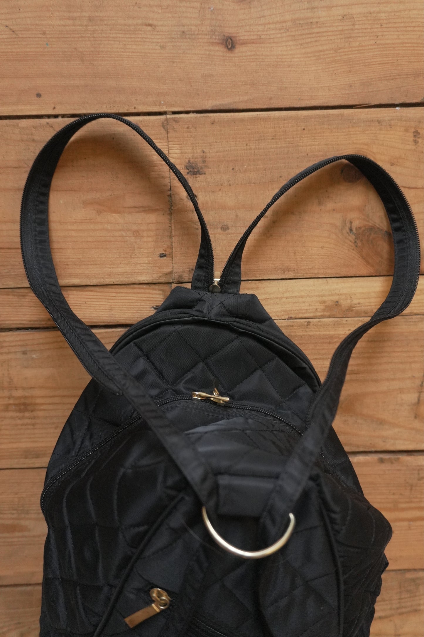 Valentino Backpack Black Quilted Gold Hardware Crossbody Double Straps