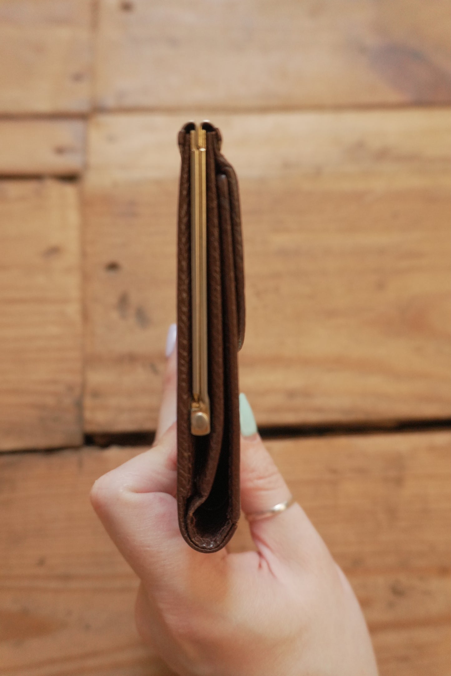 Vintage Brown Leather Purse Wallet Morabito Gold Harware