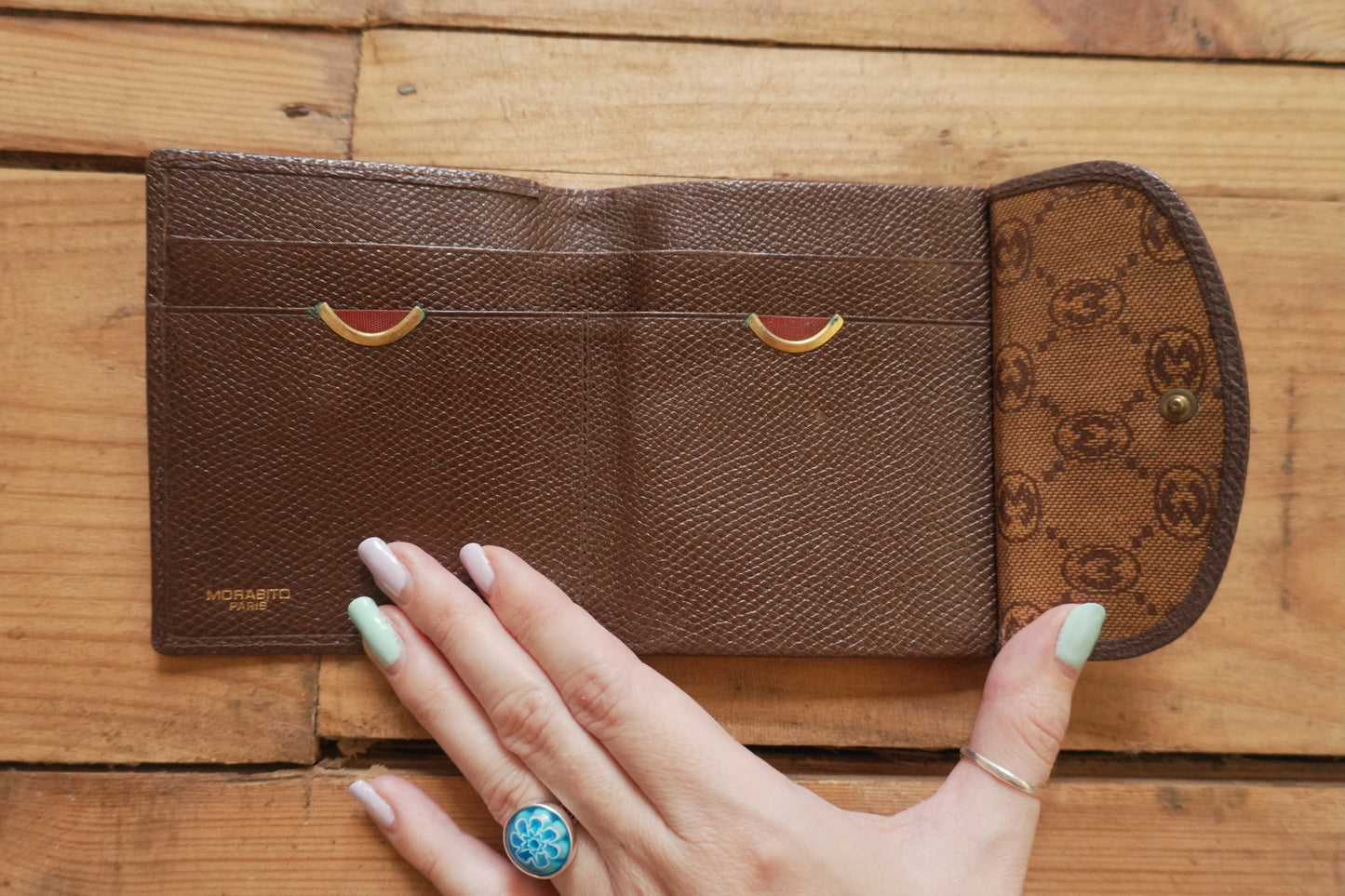 Vintage Brown Leather Purse Wallet Morabito Gold Harware