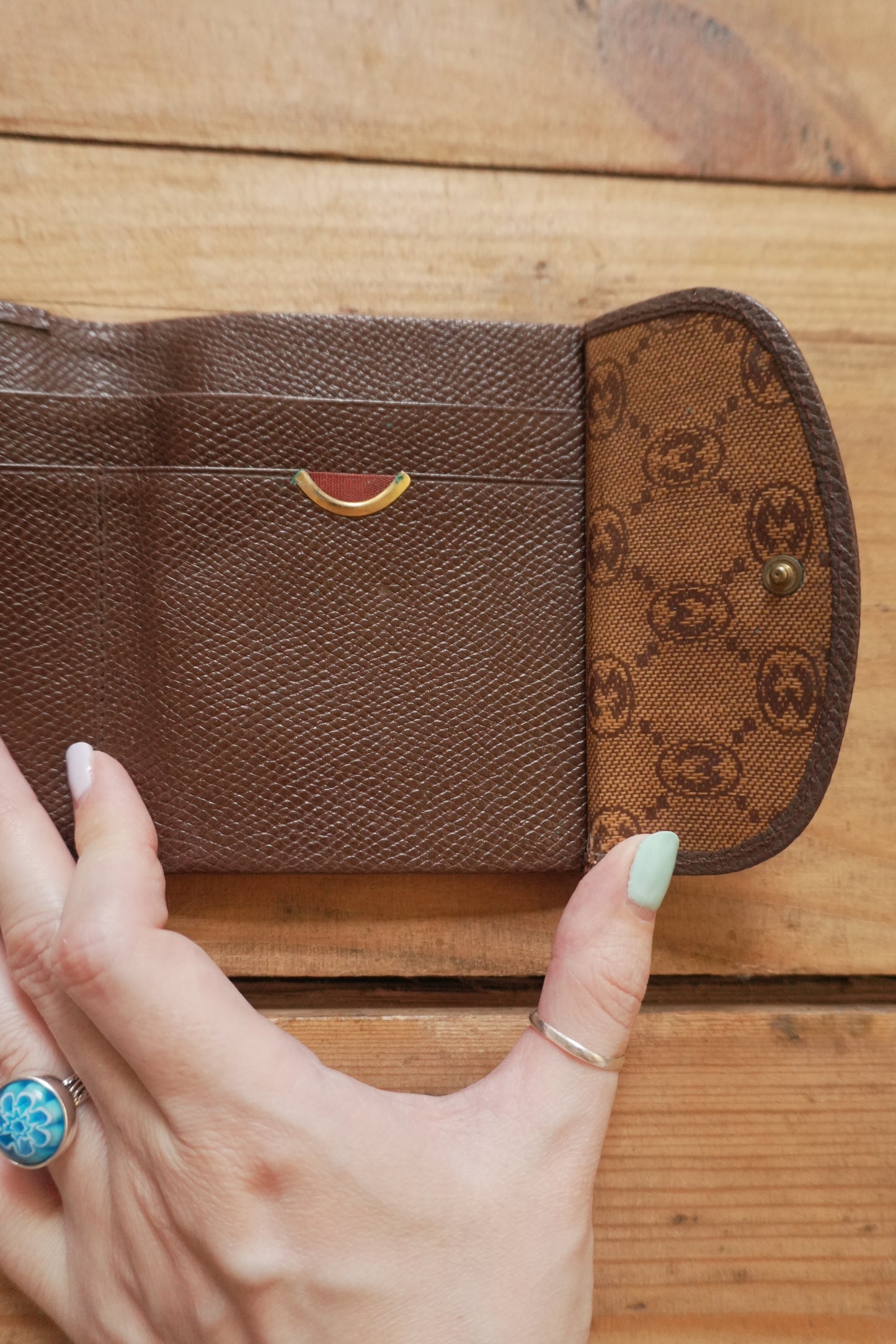 Vintage Brown Leather Purse Wallet Morabito Gold Harware