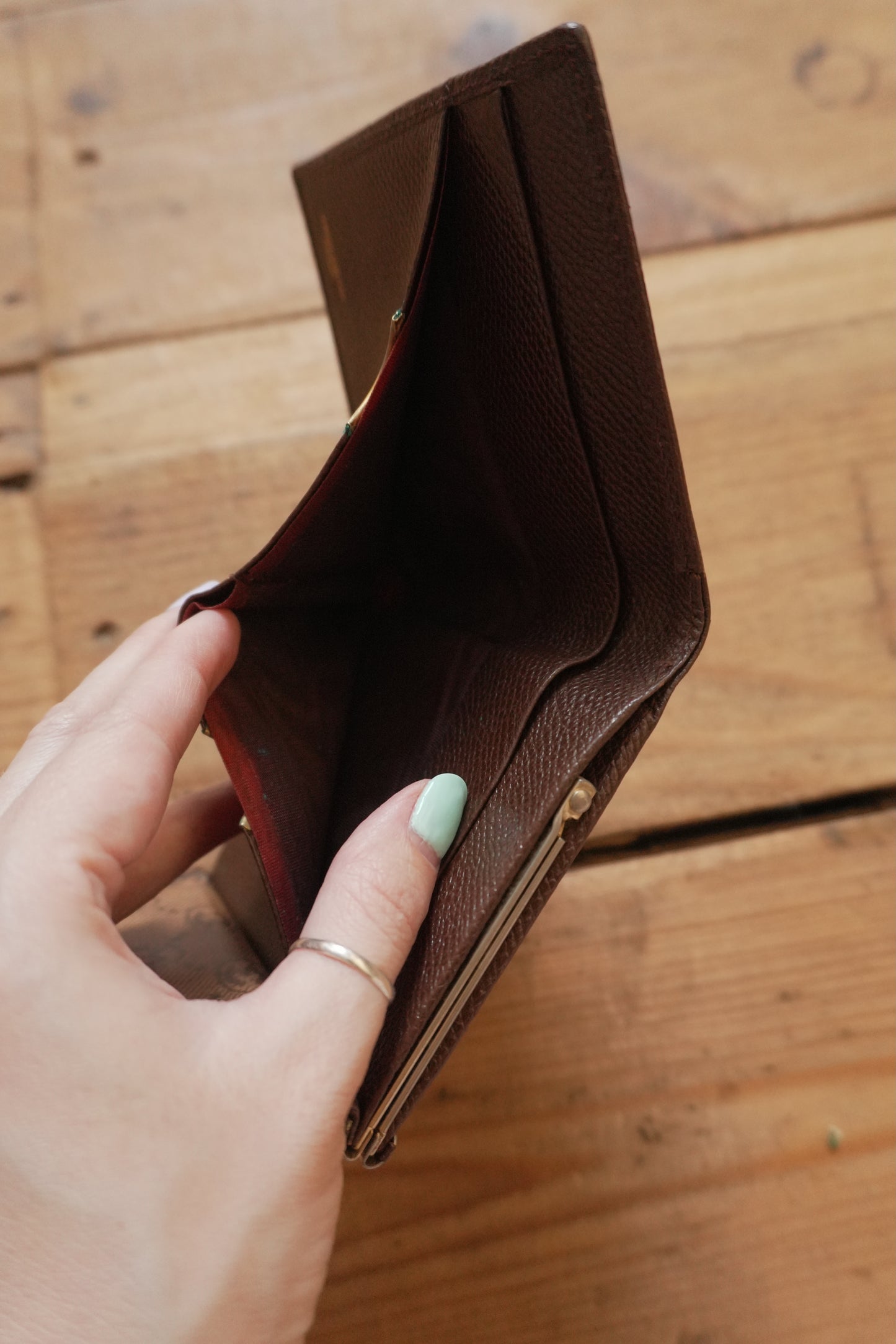 Vintage Brown Leather Purse Wallet Morabito Gold Harware
