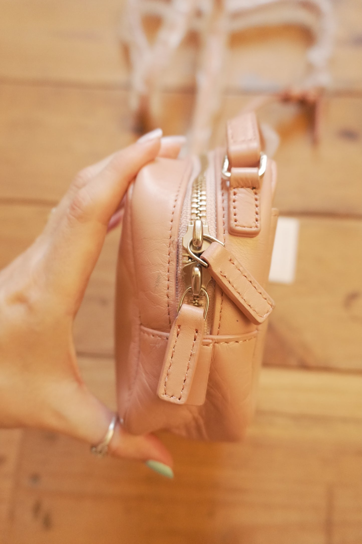 Vintage Pink Leather Crossbody Bag Aigner Handbag Double Zip