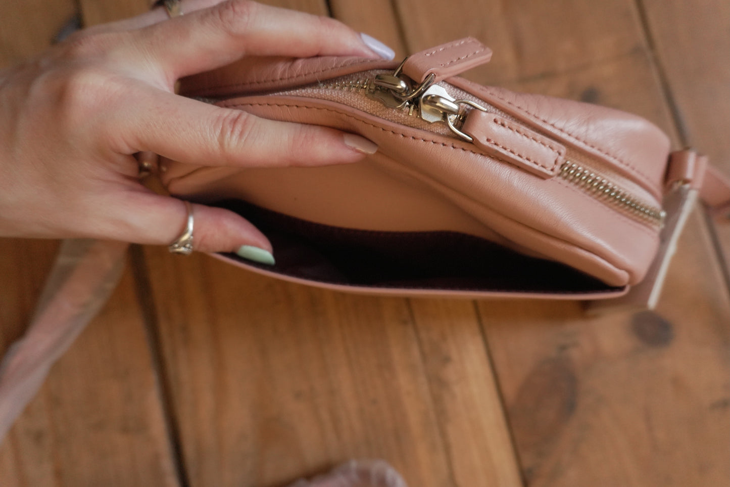 Vintage Pink Leather Crossbody Bag Aigner Handbag Double Zip