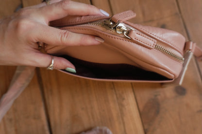 Vintage Pink Leather Crossbody Bag Aigner Handbag Double Zip