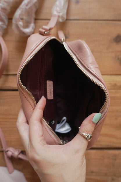 Vintage Pink Leather Crossbody Bag Aigner Handbag Double Zip