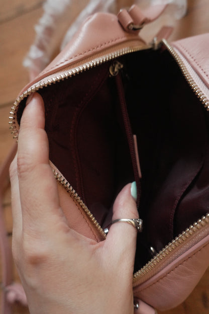 Vintage Pink Leather Crossbody Bag Aigner Handbag Double Zip