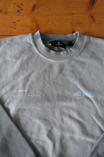 Represent Patron of the Club Sweatshirt – Washed Blue/Grey, Oversized Fit XS