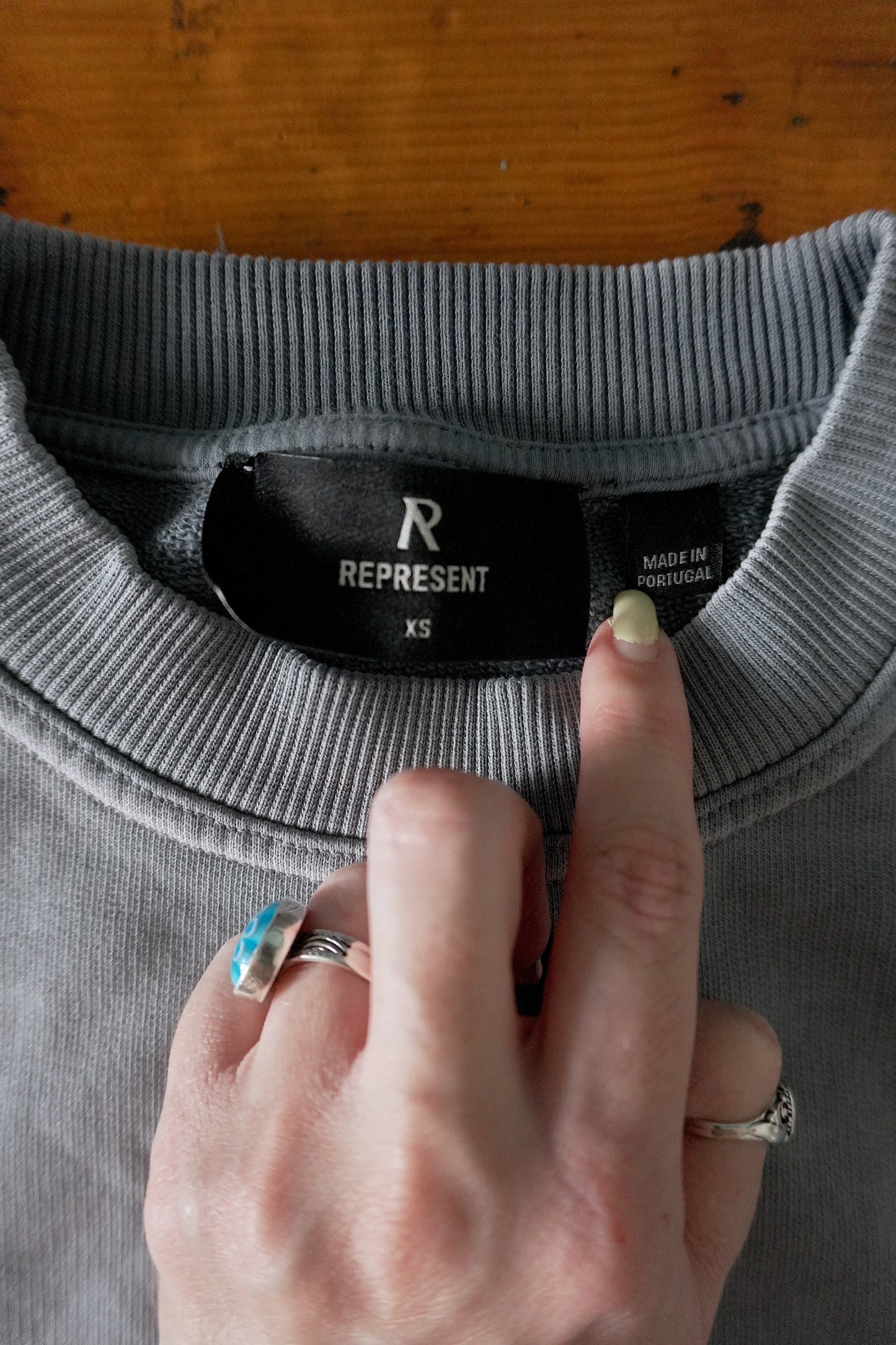 Represent Patron of the Club Sweatshirt – Washed Blue/Grey, Oversized Fit XS