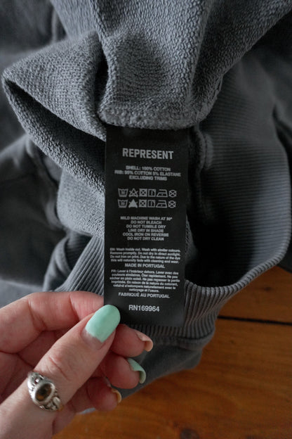 Represent Patron of the Club Sweatshirt – Washed Blue/Grey, Oversized Fit XS