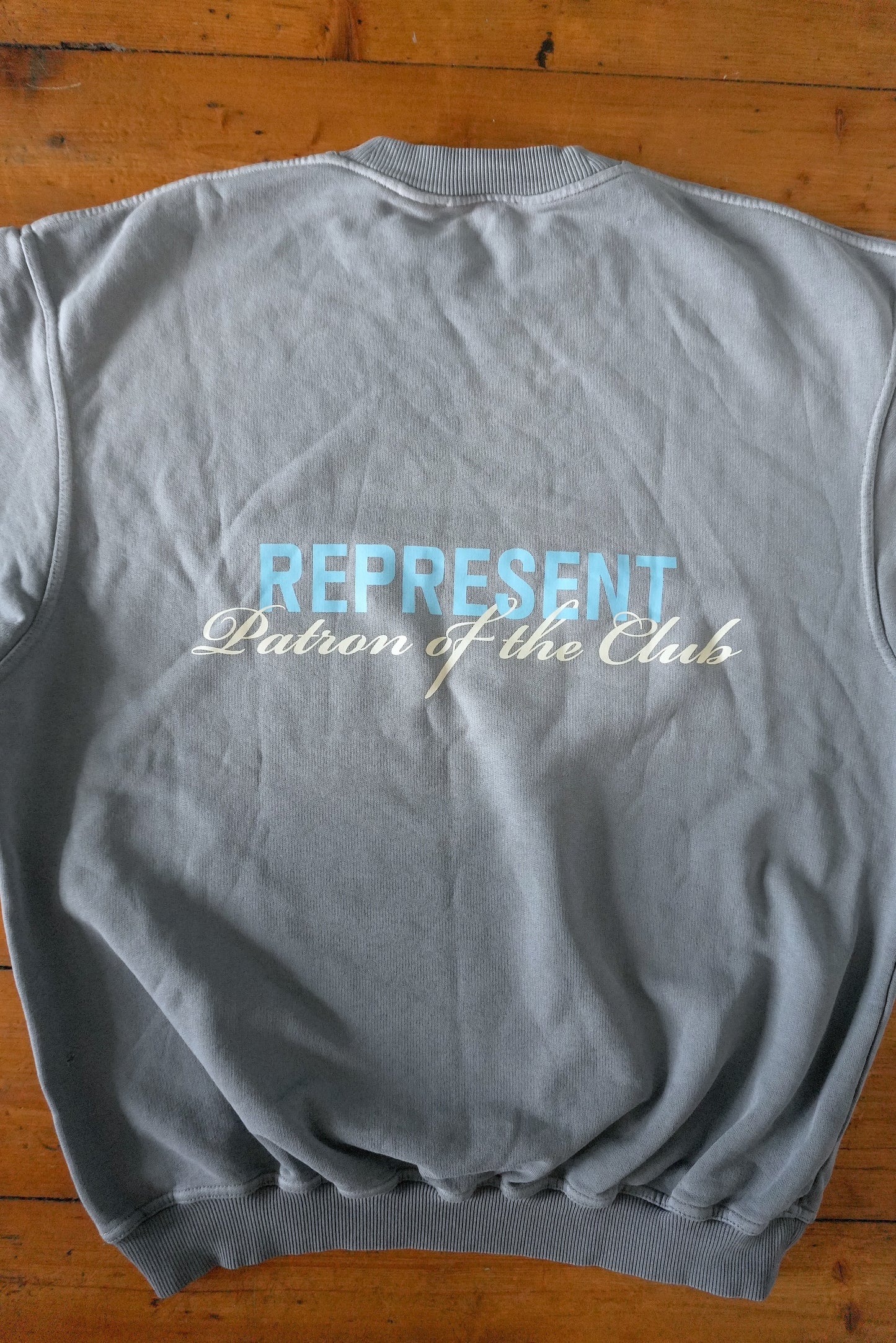 Represent Patron of the Club Sweatshirt – Washed Blue/Grey, Oversized Fit XS