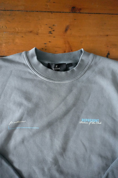 Represent Patron of the Club Sweatshirt – Washed Blue/Grey, Oversized Fit Small