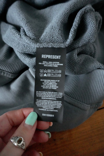 Represent Patron of the Club Sweatshirt – Washed Blue/Grey, Oversized Fit Small
