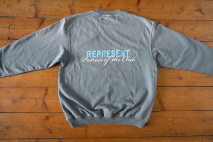 Represent Patron of the Club Sweatshirt – Washed Blue/Grey, Oversized Fit Small